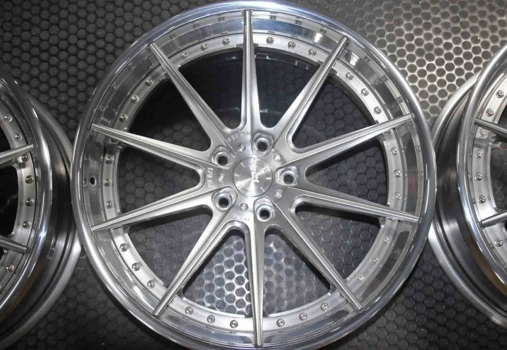 ADV.1 ADV10 Track Spec SL Series 3-Piece Forged Wheel — mounted on Tesla Model S P90D wheels close-up