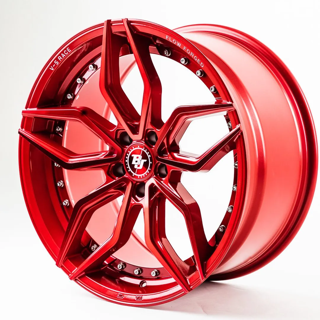 BJ Wheels V5-Race Flow-Formed — Red, side view