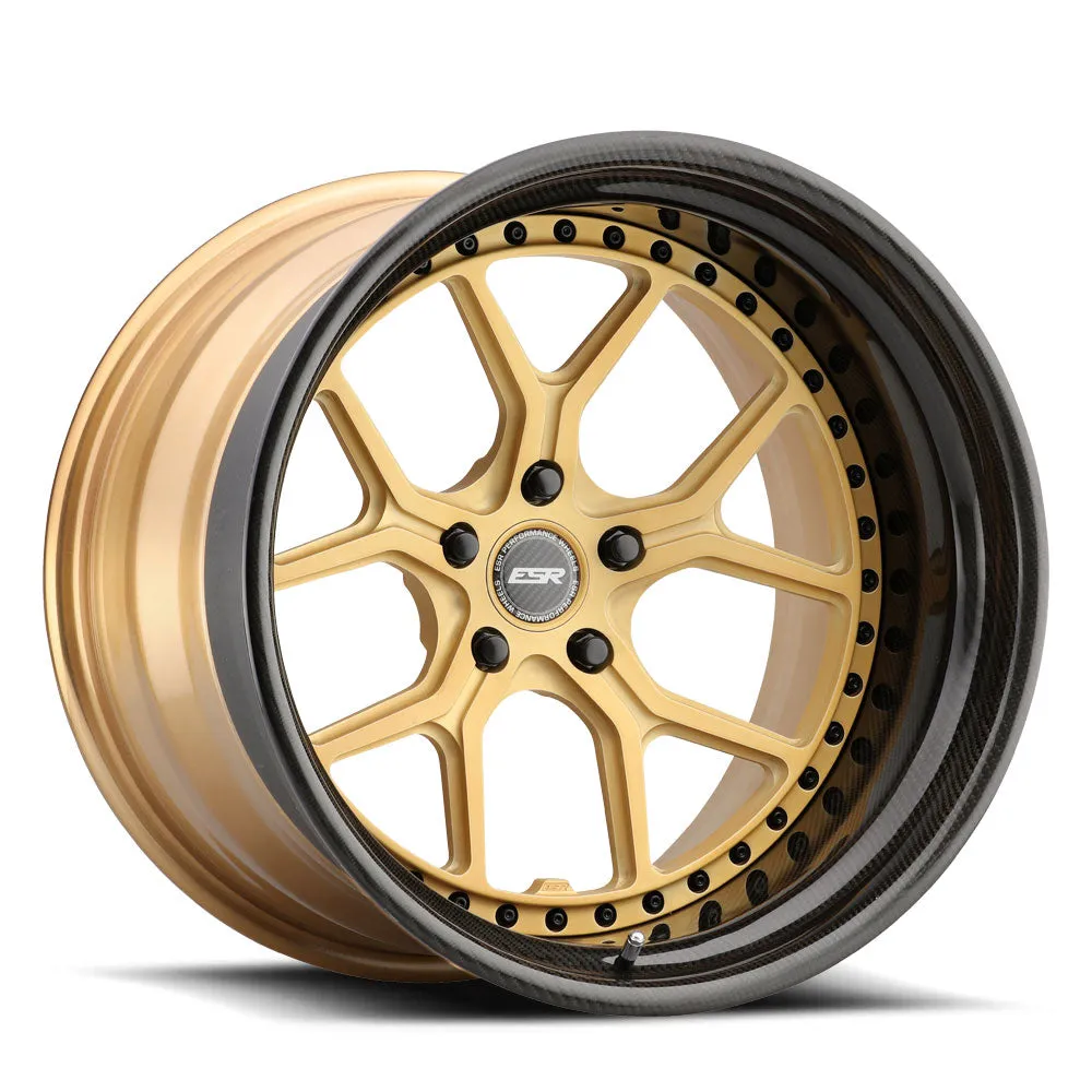ESR ES2 3-Piece Forged Wheel — gold carbon fiber lip 19x11 front view