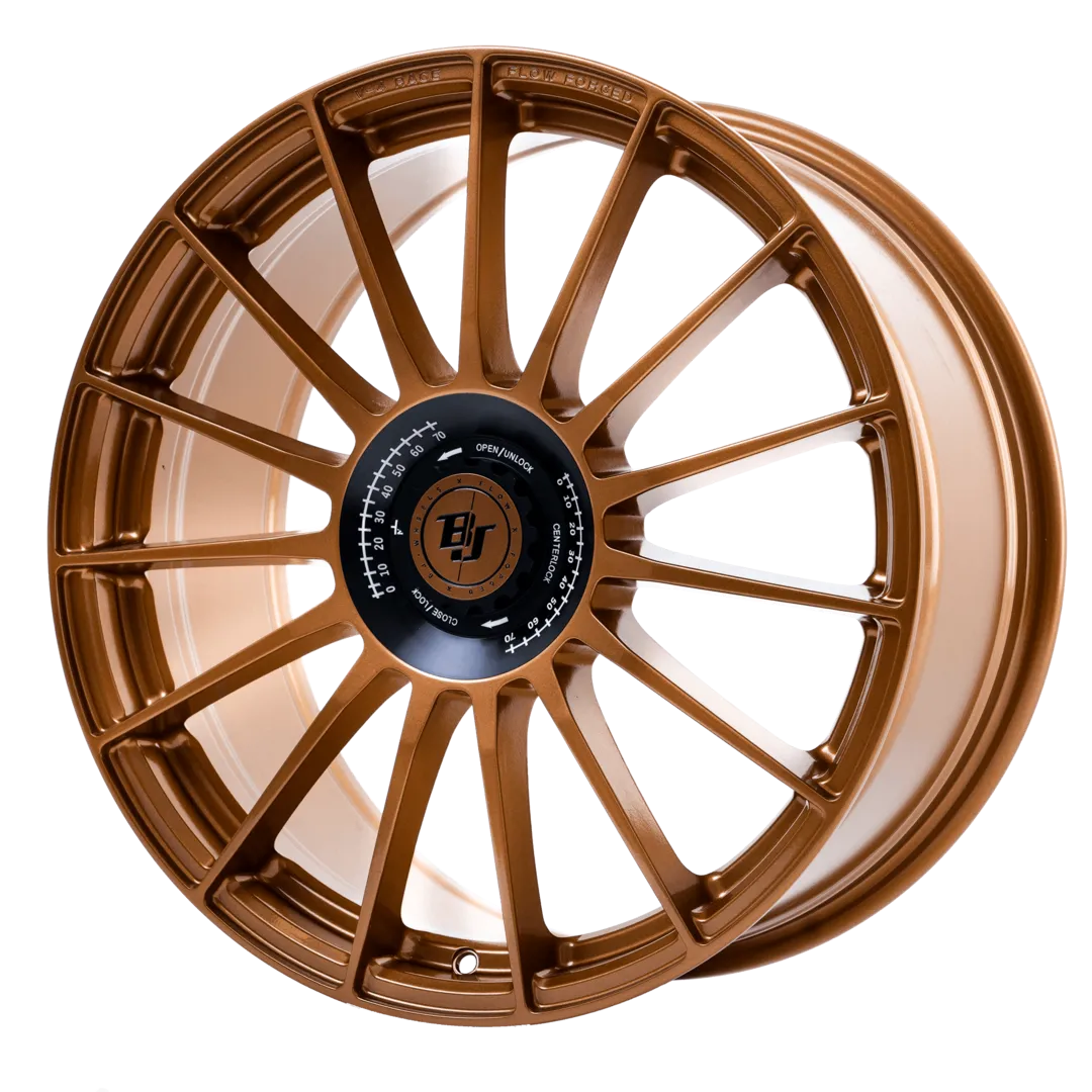 BJ Wheels V4-Race 8.5x19 ET45 Flow-Formed — Copper with Black Centerlock, side view