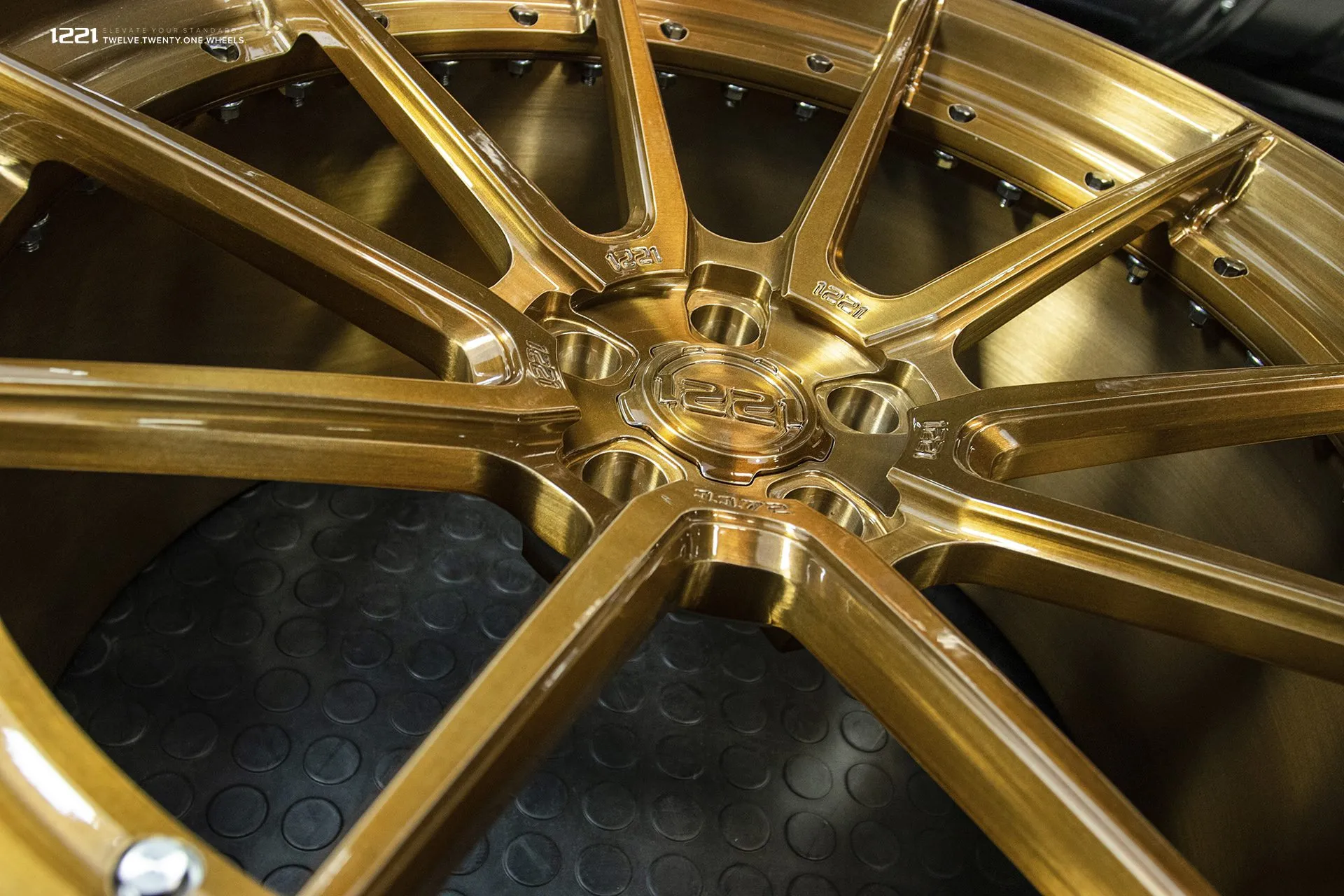 1221 Wheels 0110 AP2 on Ferrari 488 GTB/Spyder — Brushed Gloss Bronze (07)