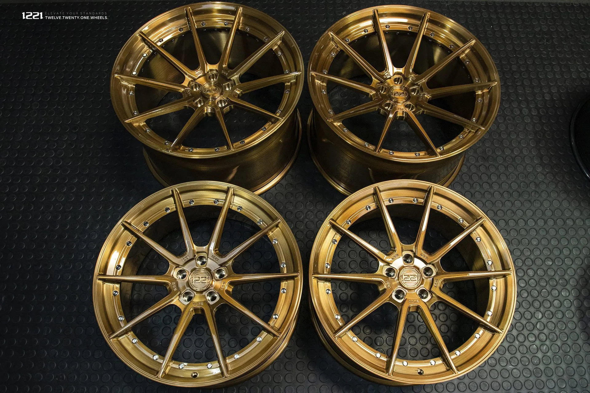 1221 Wheels 0110 AP2 on Ferrari 488 GTB/Spyder — Brushed Gloss Bronze (03)