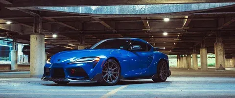 Blue Toyota Supra MKV A90 on ADV.1 ADV5.0 FlowSpec Wheels in Brushed Matte Gunmetal