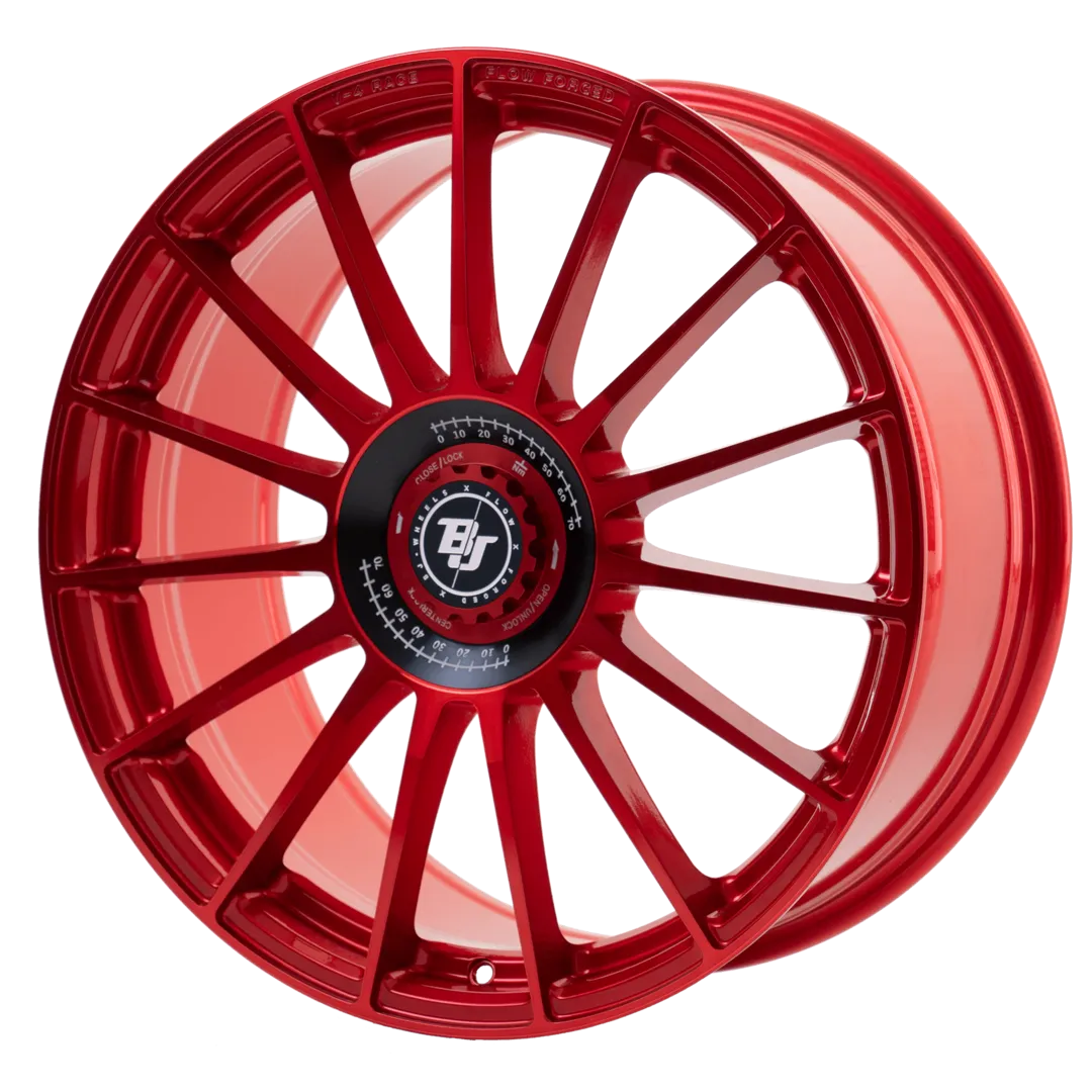 BJ Wheels V4-Race 8.5x19 ET45 Flow-Formed — Red with Red Centerlock, side view