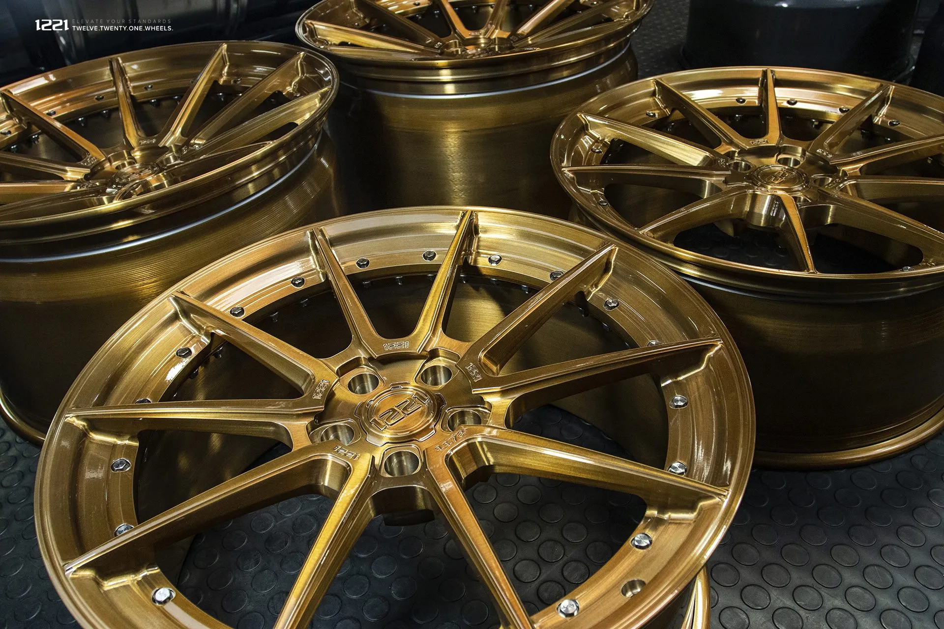 1221 Wheels 0110 AP2 on Ferrari 488 GTB/Spyder — Brushed Gloss Bronze (06)