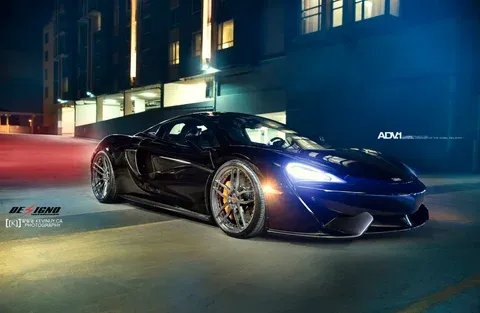McLaren 570S on ADV.1 ADV005 M.V2 CS Series aftermarket forged wheels — 3/4 view