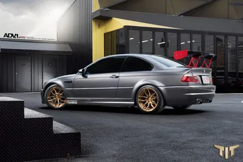 BMW E46 M3 race car on ADV.1 ADV005 M.V2 CS Series custom forged wheels — side view